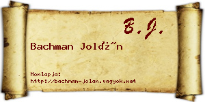 Bachman Jolán névjegykártya