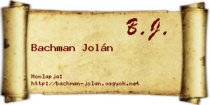 Bachman Jolán névjegykártya